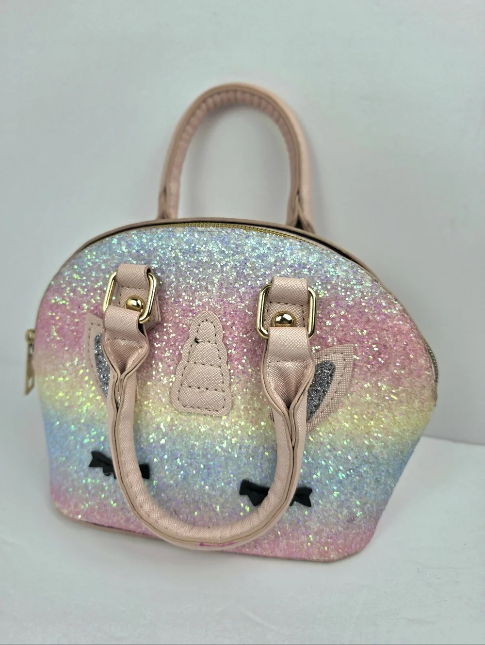Girls Unicorn Glitter Handbag Kids Purse Small Pink Rainbow Bag 8in Cute - Picture 3 of 4